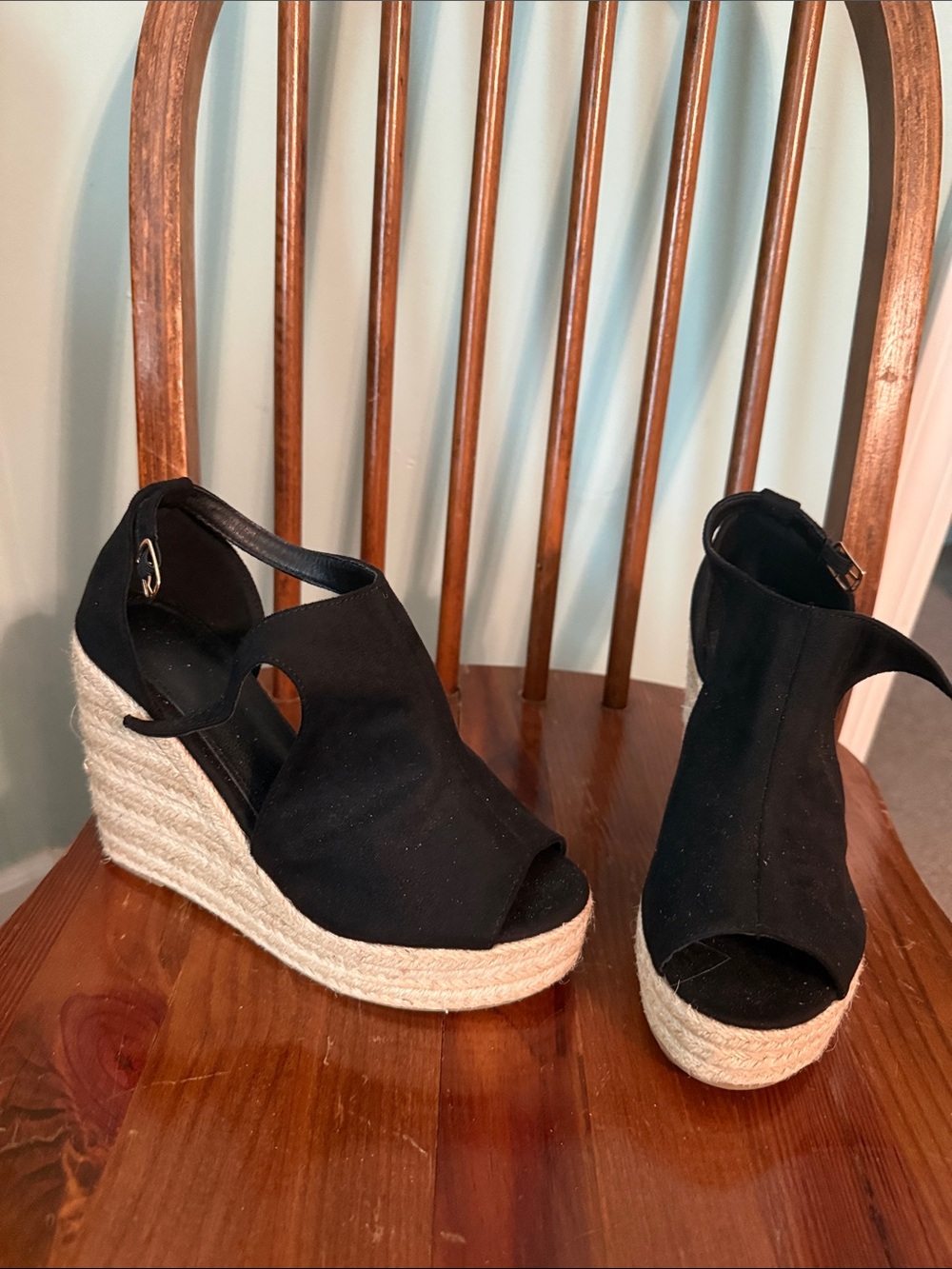 Black Wedge Espadrille Sandals - Unbranded